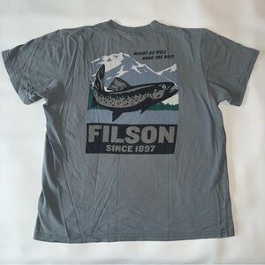 Filson Fishing T Shirt Size XL Double Sided Tee Sage Gray USA Made 2015